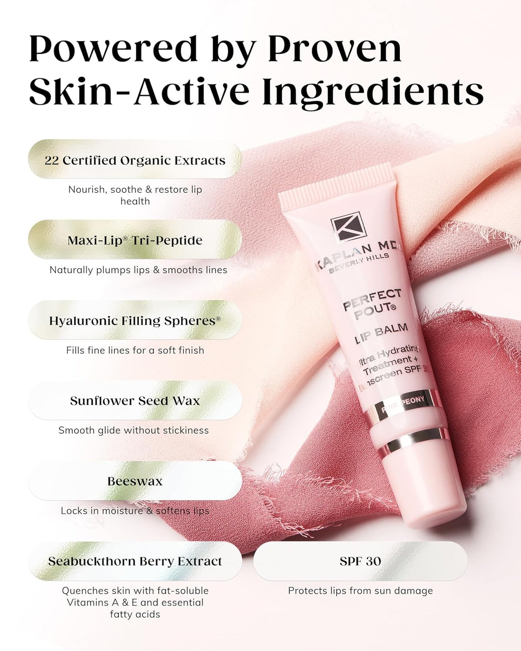 KAPLAN MD Perfect Pout SPF Lip Balm - Ultra Hydrating Lip Treatment for Dry, Chapped Lips - Sunscreen SPF 30 - Smooths Fine Lines - Glossy Finish - Non-Sticky Texture - Crystal Clear