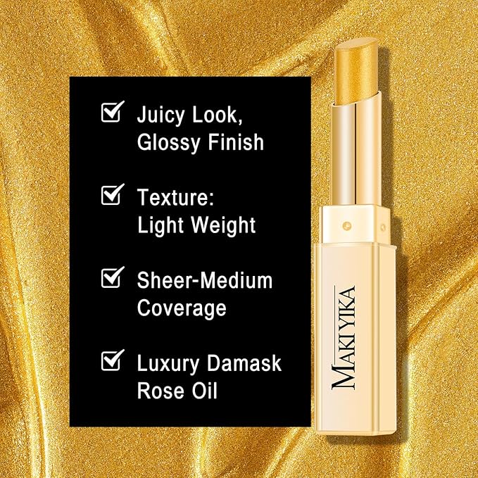 Moisture Gold Lipstick for Women Hydrate Tinted Lip Balm for Dry Cracked Lips Glossy Lip Color Juicy Finish, MA072 Winner Gold