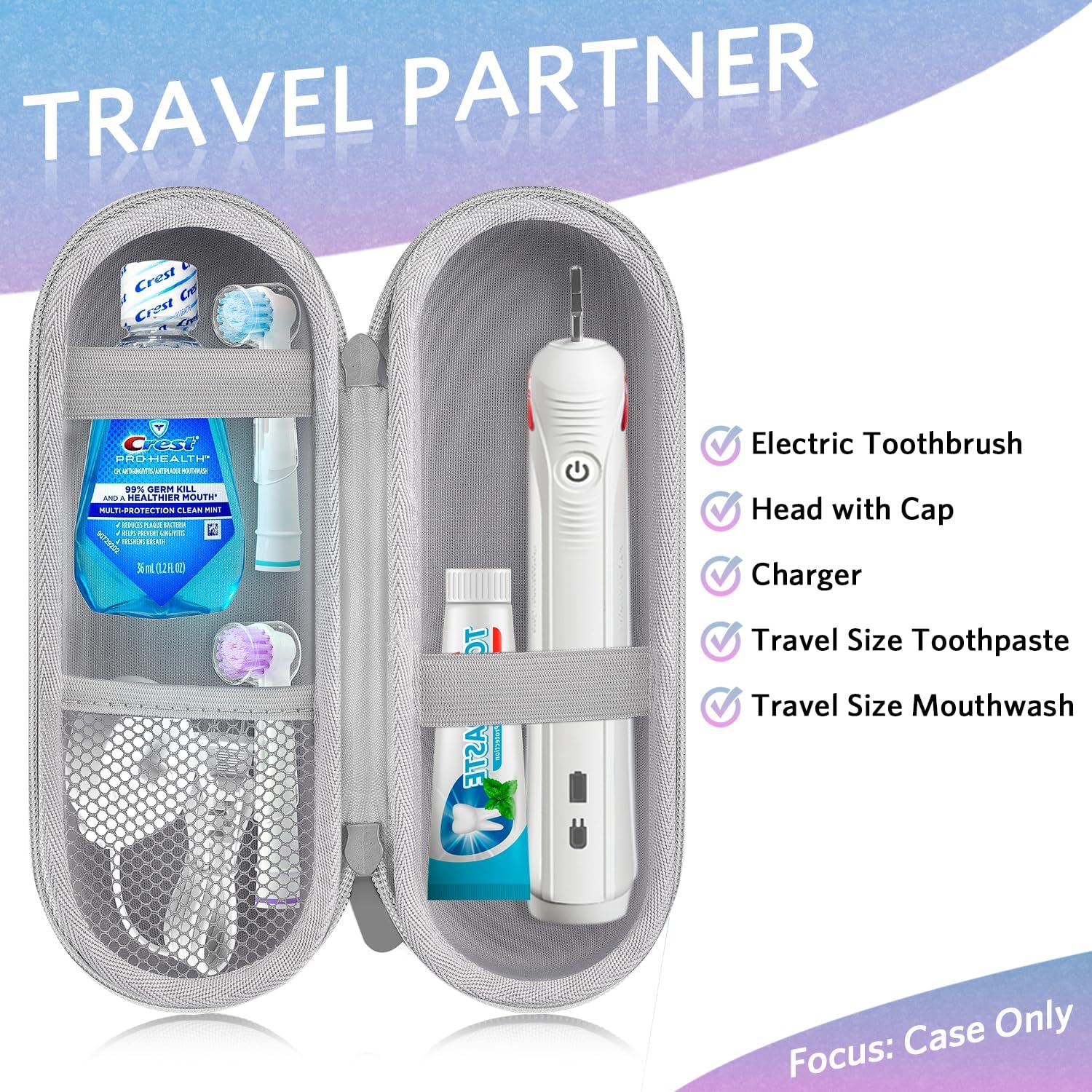Electric Toothbrush Travel Case, Hard Storage Case with 6pcs Cover Caps, Fits for Oral-B/Oral-B Pro/Philips Sonicare Electric Toothbrush, Gradient