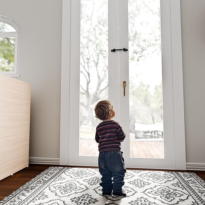 4'' Door Latch Door Lock Hardware, 4'' Stainless steels Hook and Eye Gate Latch Easy Lock for Barn Door, Black Sliding Door Lock with Screws for Window, Cabin Hooks