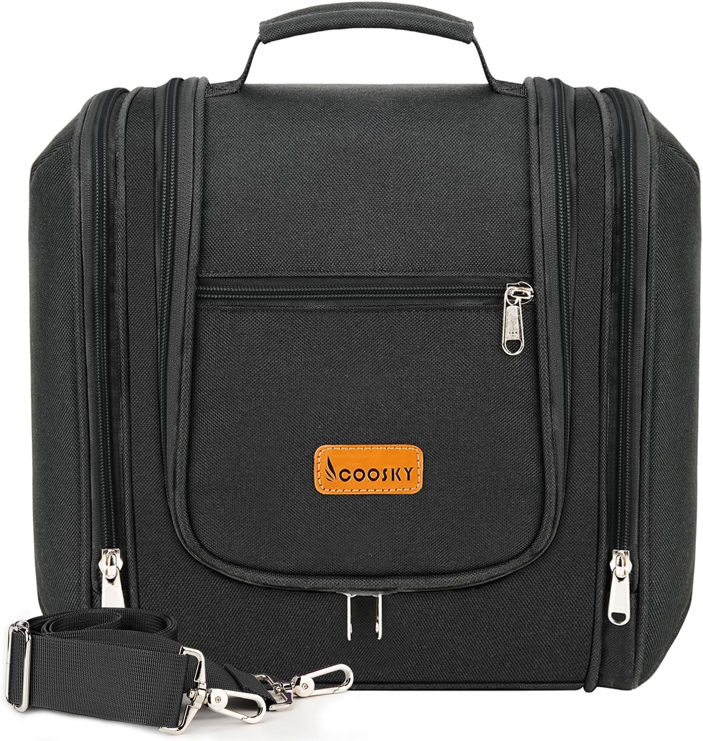 Travel Hanging Toiletry Bag for Women and Men, 6 Organizer Compartments, Holds Full Size Bottles, Extra Large Cosmetic Accessories, Makeup essentials, Bathroom Water-resistant Toiletries Bag, Black