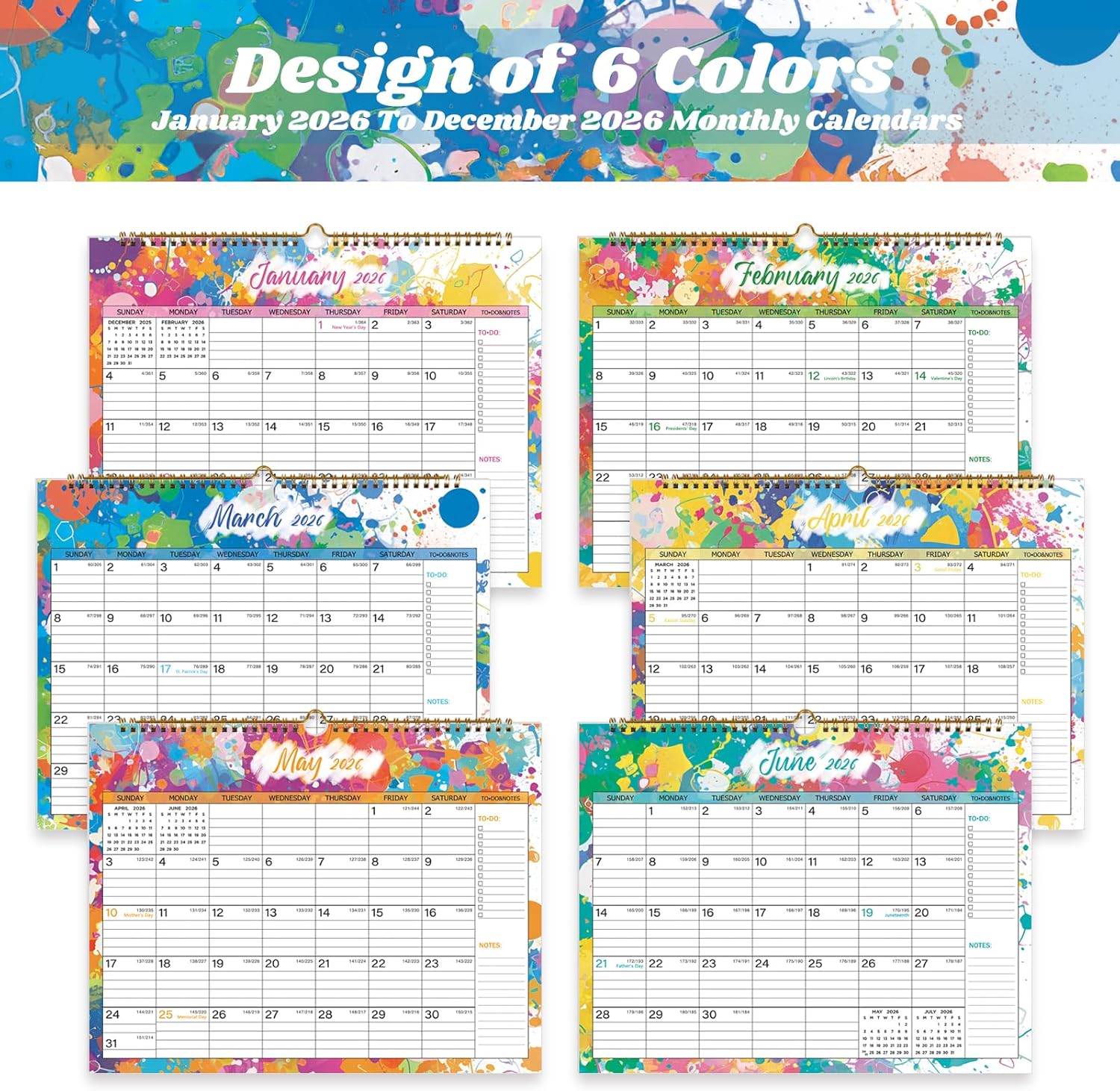 2026 Calendar 12 Month Wall Calendar 2026, Jan to Dec 2026 Calendar with Julian Dates, 14.8" X 11.5" (2026 Wall Calendar Colorful)