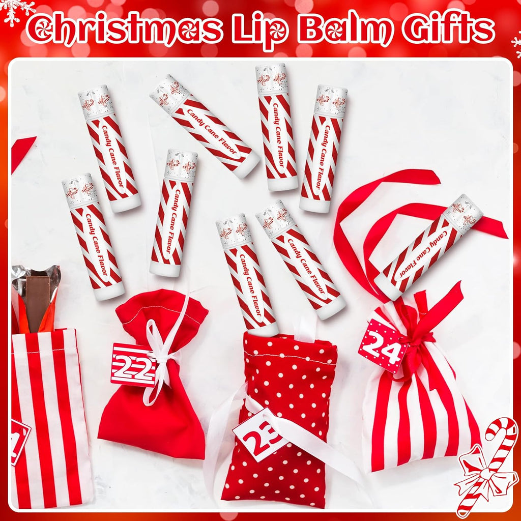 100 Pack Christmas Lip Balms Bulk Christmas Candy Peppermint Cane Scented Holiday Flavor Lip Balm Gifts Xmas Party Gifts Bulk Xmas Items Stocking Stuffers for Women Men Staff Employee (Candy)