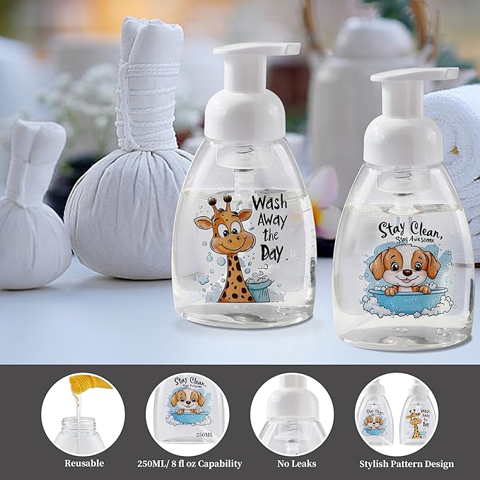 2PCS Foaming Soap Dispenser, DQELFA Foam Hand Soap Dispenser Pump Bottles, Refillable Plastic Foam Dispenser for Soap, Kitchen, Bathroom (8oz,250ml)