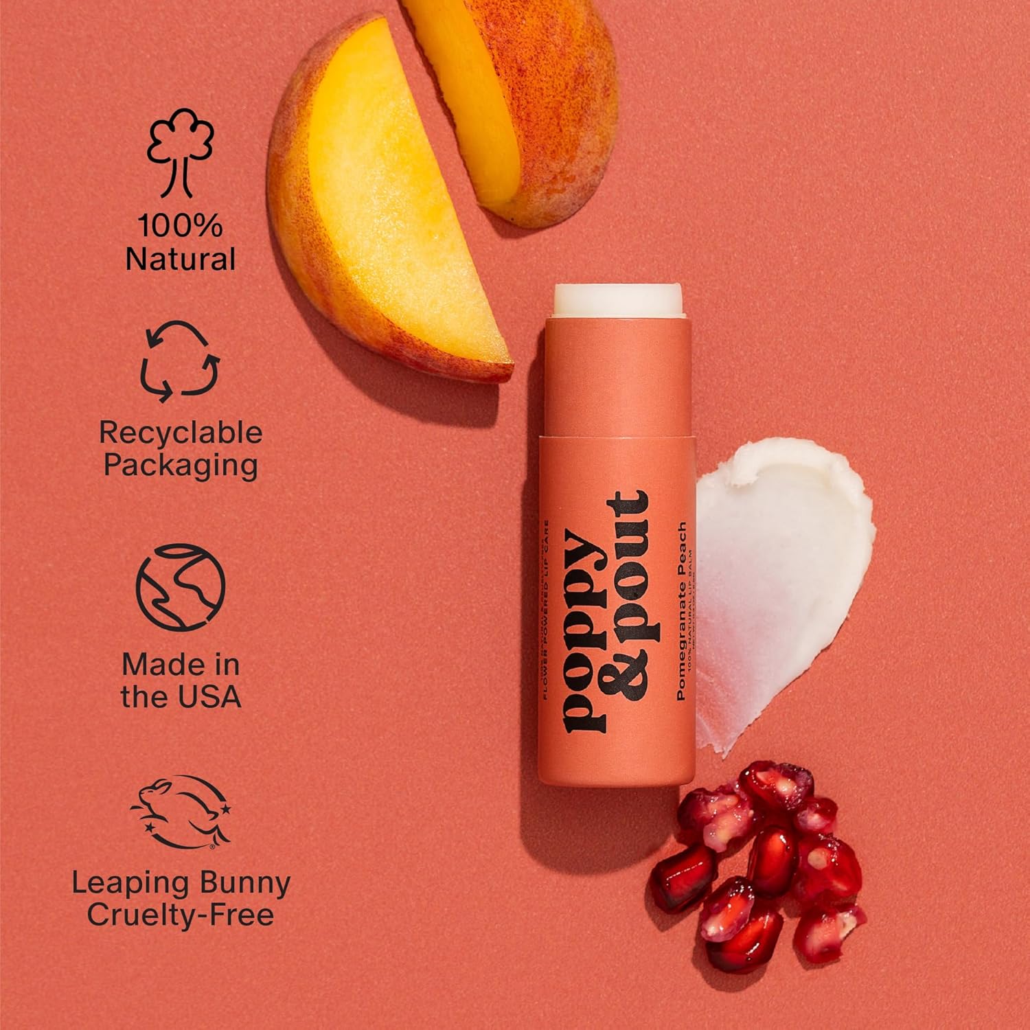 Poppy & Pout Lip Care Set | Lip Balm & Scrub | Sustainable Cardboard Tubes & Glass Jars, All Natural, Beeswax, Coconut Oil, Cruelty Free, Exfoliating & Moisturizing Lip Treatment (Pomegranate Peach)