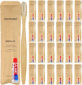DincherBel Bamboo Toothbrushes Kit Bulk, Disposable Toothbrushes with Toothpaste(6g), Individually Wrapped Toiletries Amenities for Hotel, Airbnb, Homeless, Shelter, Camping and Travel (50 Pack)