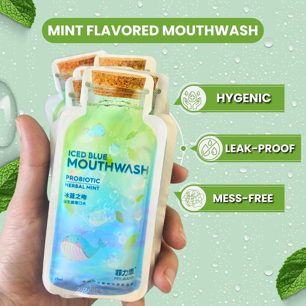 Skywin Travel Size Mouthwash - Mini Mint Flavored Packets for Adults, Prevents Cavities, Individual Packets (14 Pcs in 1 Pack)