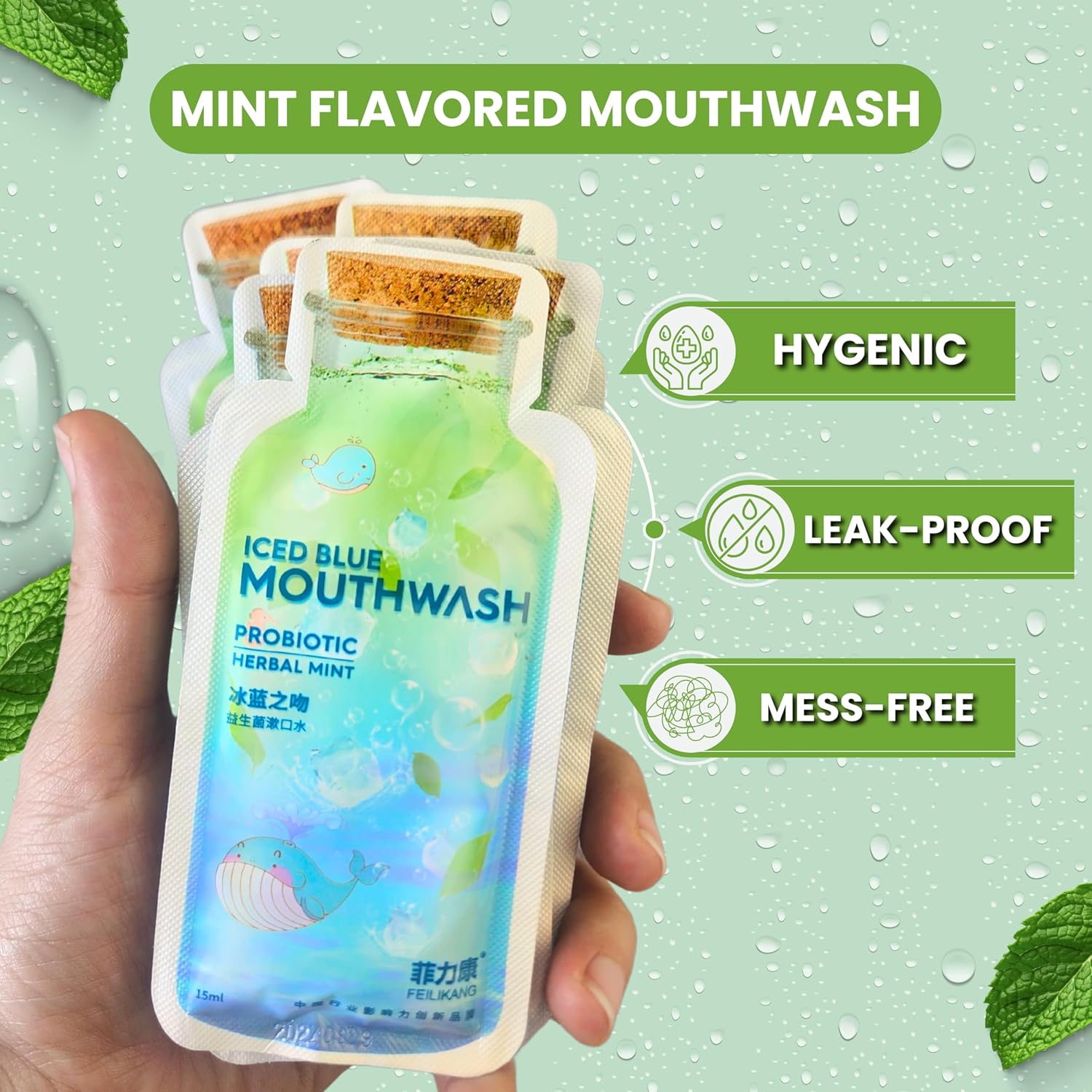 Skywin Travel Size Mouthwash - Mini Mint Flavored Packets for Adults, Prevents Cavities, Individual Packets (14 Pcs in 1 Pack)