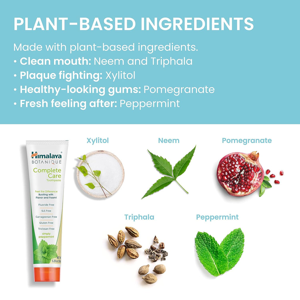 Himalaya Botanique Complete Care Toothpaste, Herbal, Peppermint Flavor, Fights Plaque, Freshens Breath, Fluoride Free, No Artificial Flavors, SLS Free, Cruelty Free, Foaming 5.29 Oz, 2 Pack…