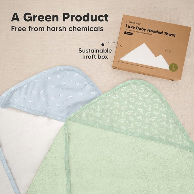 KeaBabies Hooded Baby Towel for Newborn - Viscose Derived from Bamboo Large Baby Bath Towels with Hood for Boys, Girls, Toddler, Extra Absorbent & Soft Newborn Bath Essentials (Dinos, Regular)