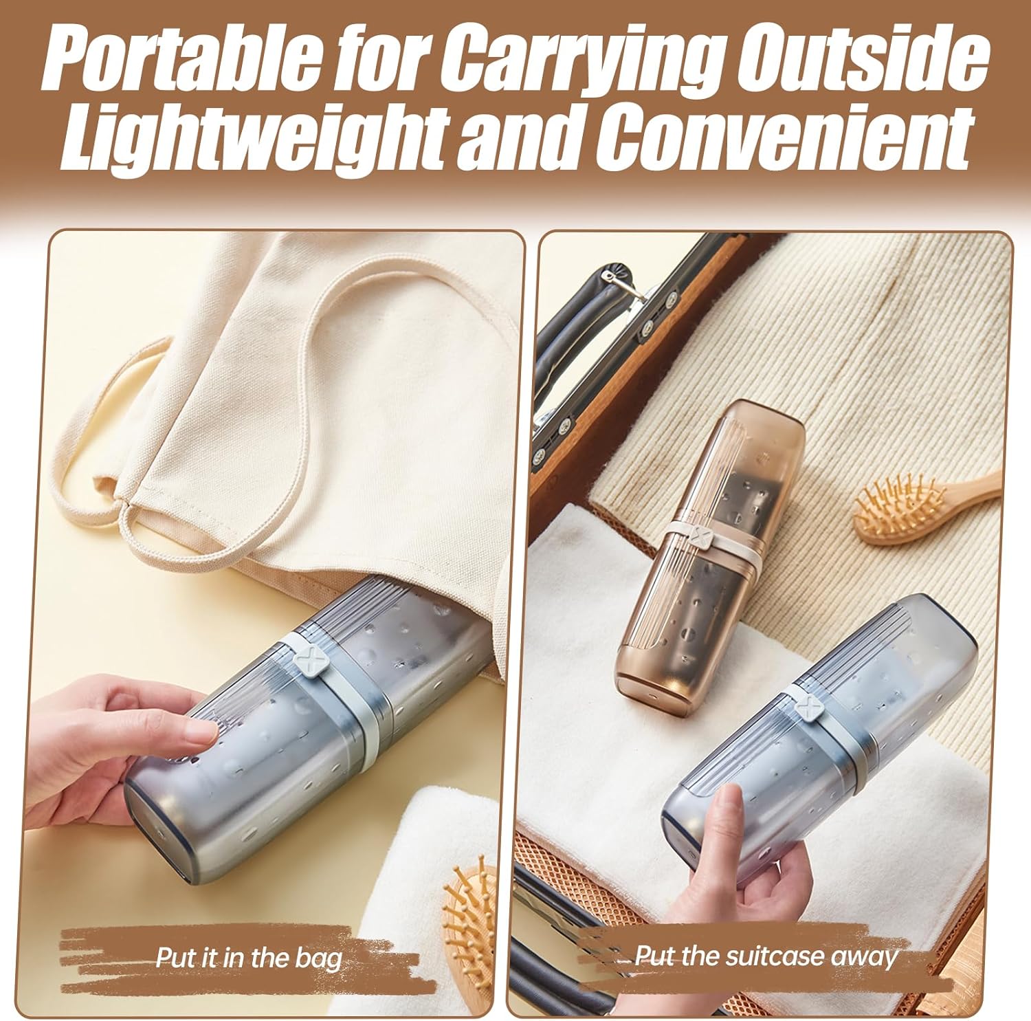 Travel Toothbrush Case & Holder - 2-in-1 Portable Toothbrush Organizer with Cover, Electric Toothbrush Travel case - Toothbrush Holders Travel Case for Camping, Business Trips, Dorm (Light Brown)