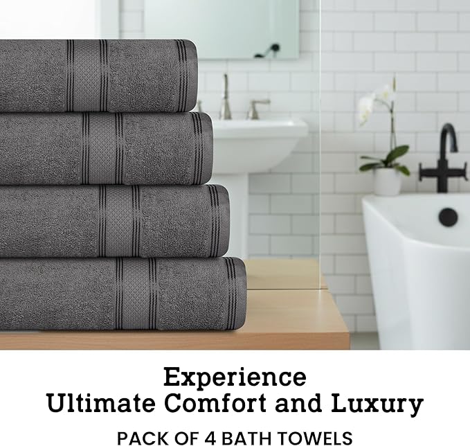 Casa Lino Charcoal Black Bath Towels Set of 4 (54" x 27") - Large Bathroom Towel Set - 100% Cotton Towels for Bathroom - Highly Absorbent & Quick Dry Bath Towel Multipack - New Apartment Essentials