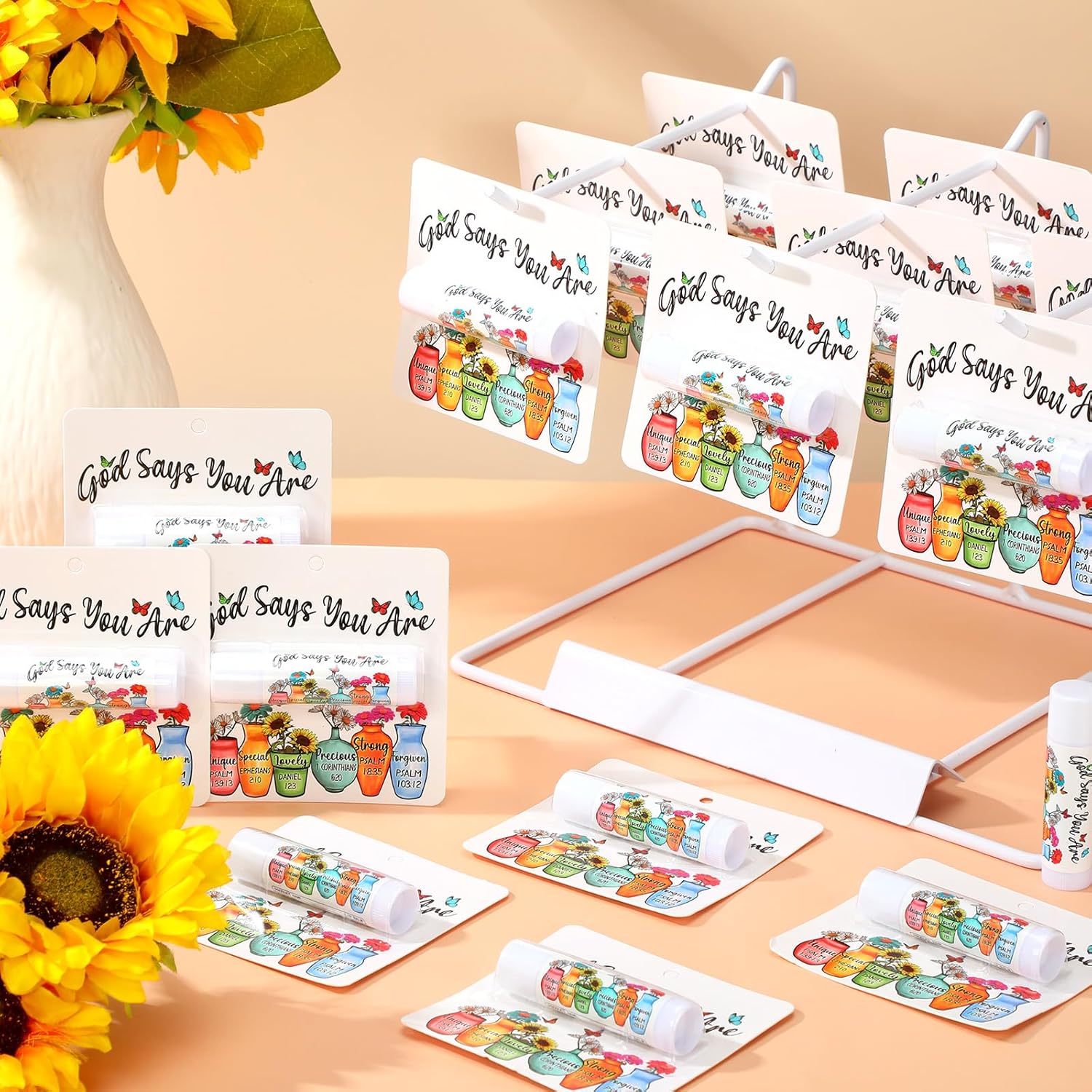 25 Pack Christmas Sunflower Gifts Religious Bible Verse Lip Balms Bulk 5 Flavor for Women Men Christian Religious Church Party Favors with Scripture Inspirational Gifts for Coworkers Staff