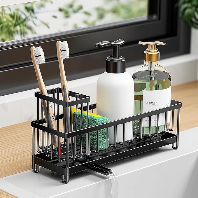 Matani Black Toothbrush Holder for Bathroom Sink, Countertop Organizer with High Toothpaste Holder, Rustproof 304 Stainless Steel, Bathroom Countertop Storage & Essentials (Black Model 1)