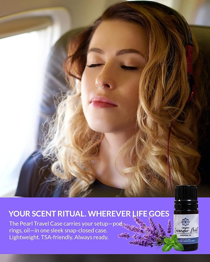 Essence Pearl Travel Case - Wearable Aromatherapy Kit with Nasal Diffuser Rings, Soaking Bay, and 5mL Essential Oil – Portable Wellness Gift Set for On?The?Go Self Care