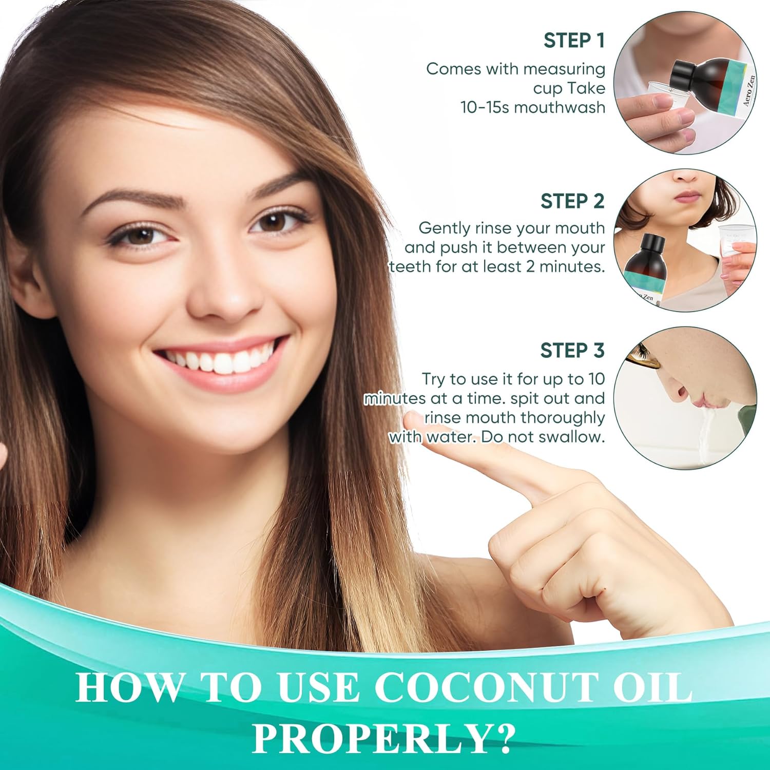 Coconut Oil Pulling Mouthwash with Peppermint - Alcohol-Free Oral Care - Fresh Breath Solution - Organic Essential Oils Formula with Tongue Scraper - Gum Health Treatment - 237ML