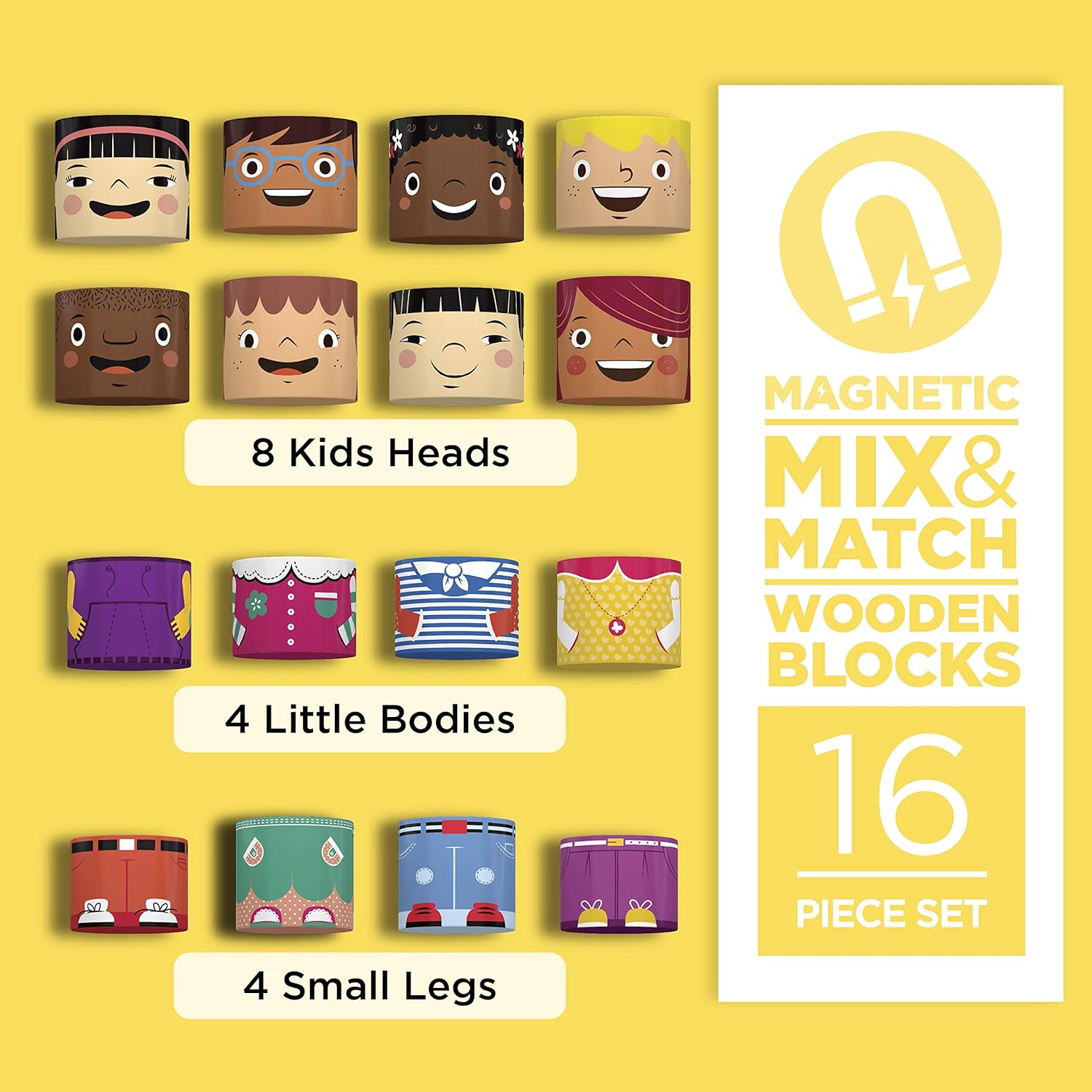 16-Piece Multiracial Magnetic Friends Play Set – Wooden Diversity Building Blocks for Kids – Multi Cultural Dolls for Creative Play & SEL Development – Ages 1+