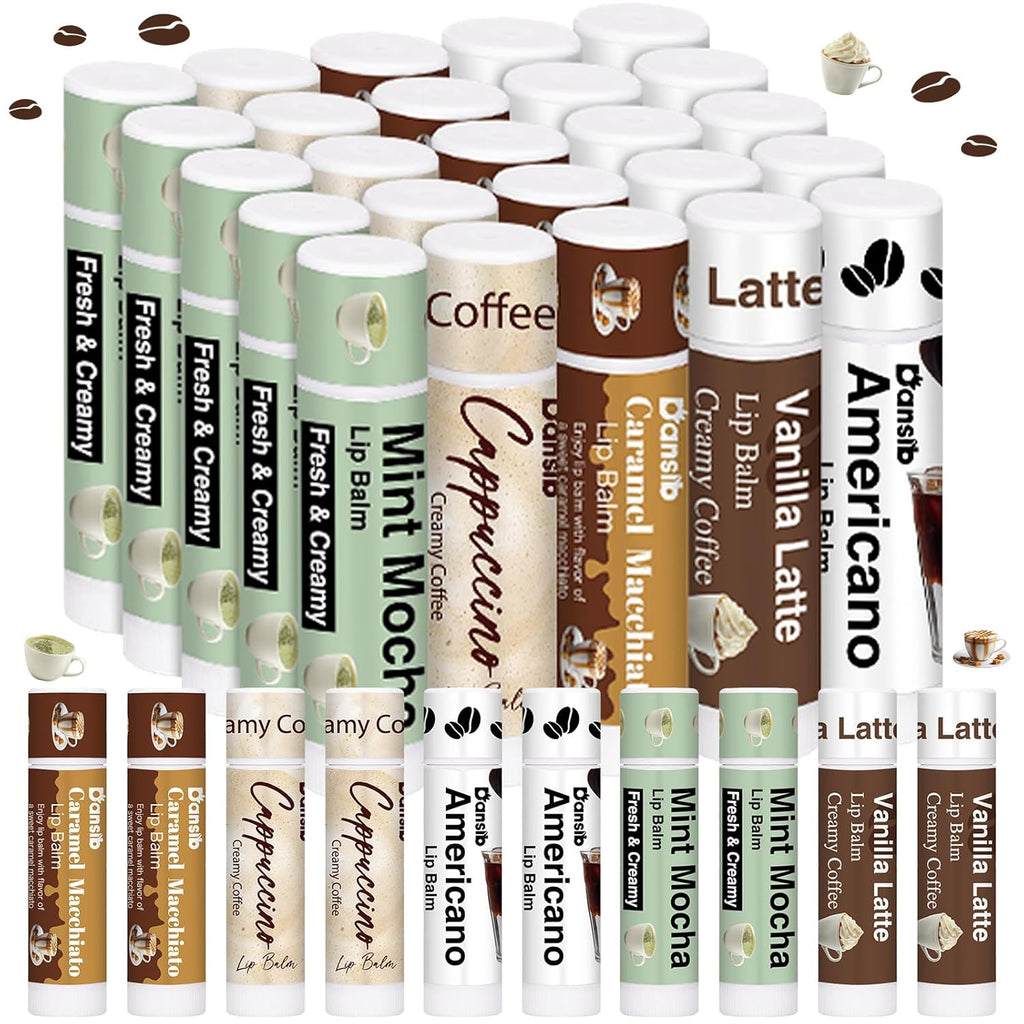 25 Pack Christmas Coffee Flavor Lip Balms Favors Bulk Coffee Lovers Gifts Cocoa Bar Party Favors Vanilla Latte Christmas Party Gifts Stocking Basket Stuffers for Women Men