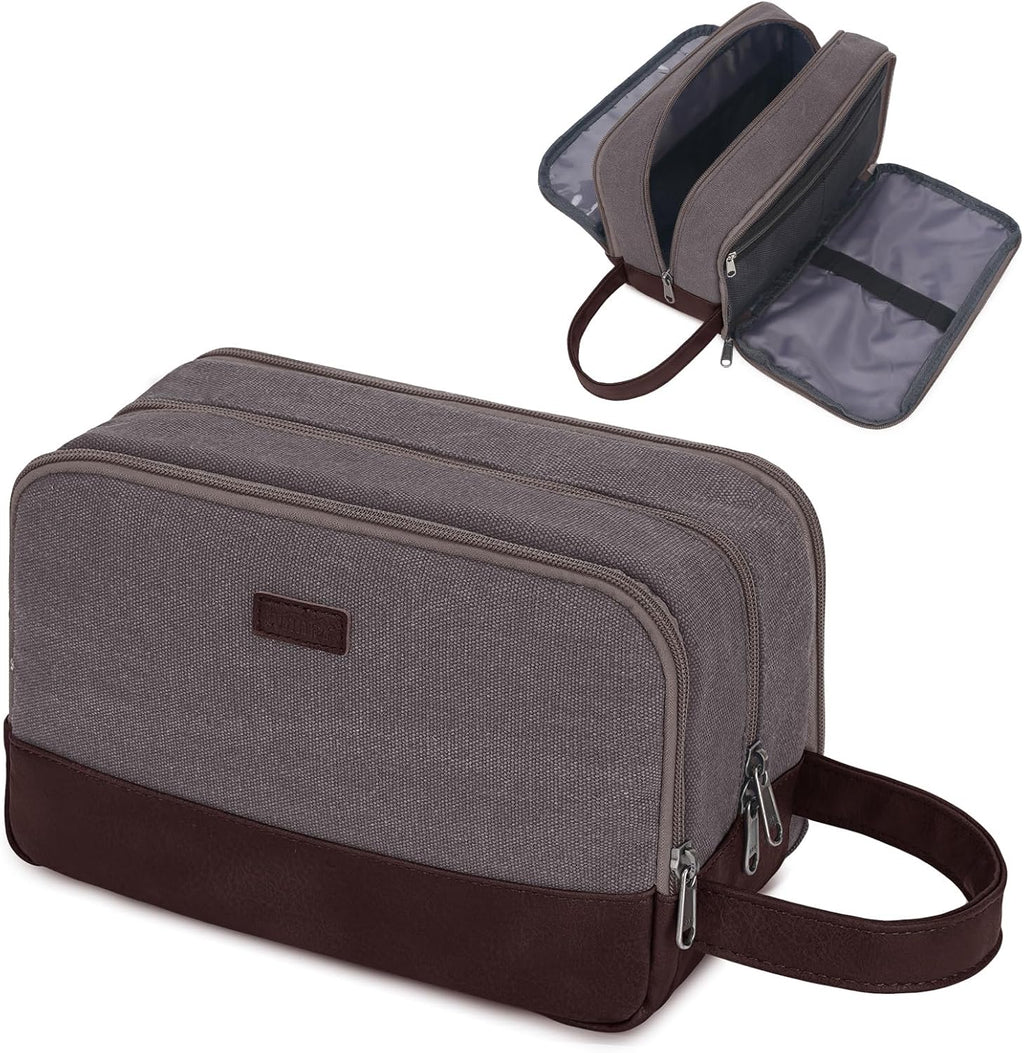 WANDF Travel Toiletry Bag for Men Large Toiletries Shaving Bag Water Resistant Hanging Dopp Kit Travel Accessories Bag for Women Men (Taupe)