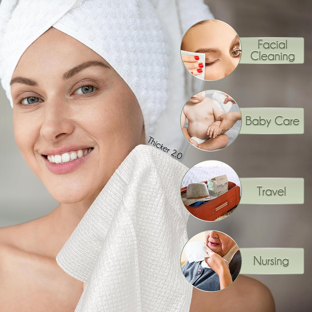 THICKER Dry Wipes 50 Count Disposable Face Towels 10x12" | Ultra Soft for Sensitive Skin & Babies, Travel, Makeup Removal