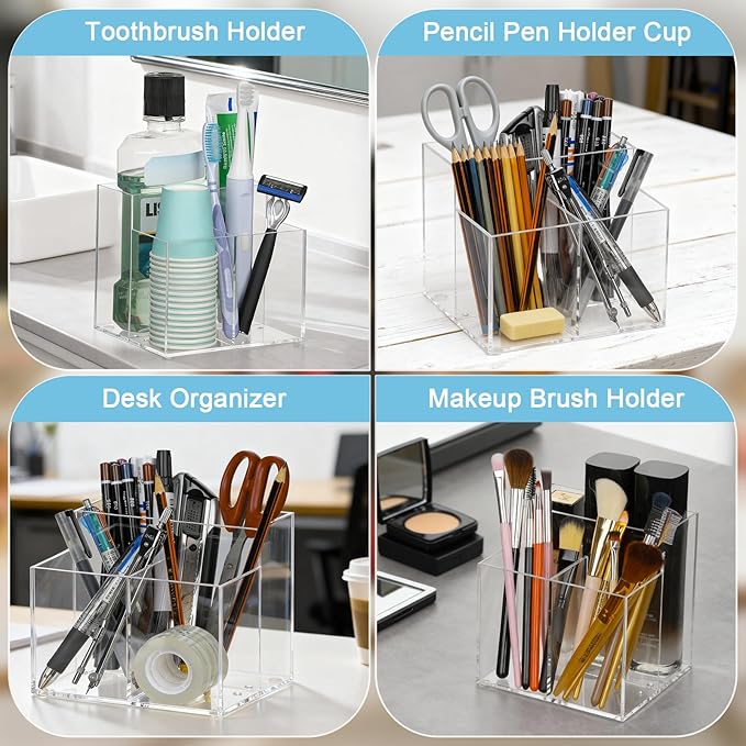 Toothbrush Holder, Clear Acrylic Toothbrush Holders for Bathrooms, Large Capacity Electric Toothbrush and Toothpaste Holder for Bathroom Countertop