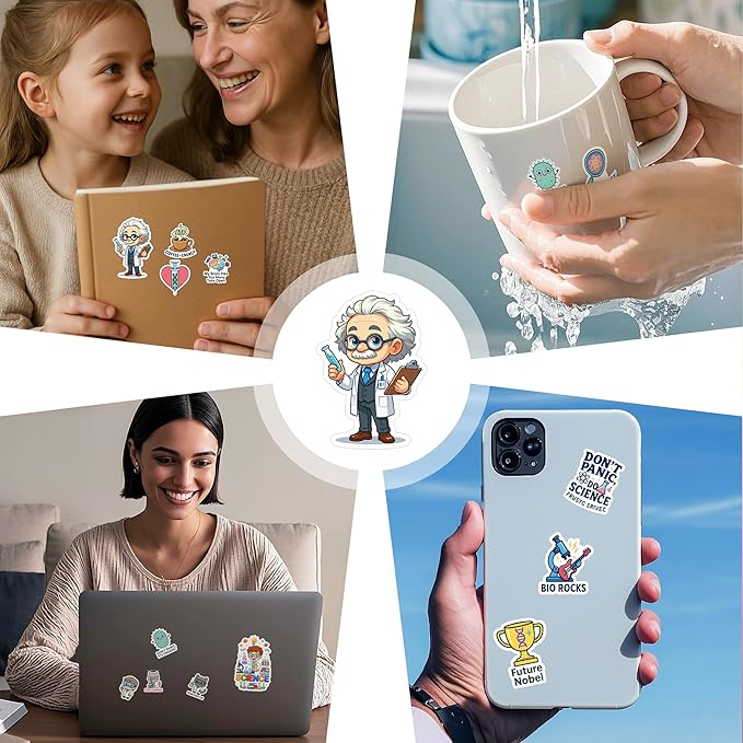 100 PCS Science Stickers Pack, Vinyl Waterproof Decals of Atoms DNA Microscopes Space Planets Math Formulas, Fun Gift for Kids Teens Adults Students Teachers Laptop Water Bottle Scrapbook