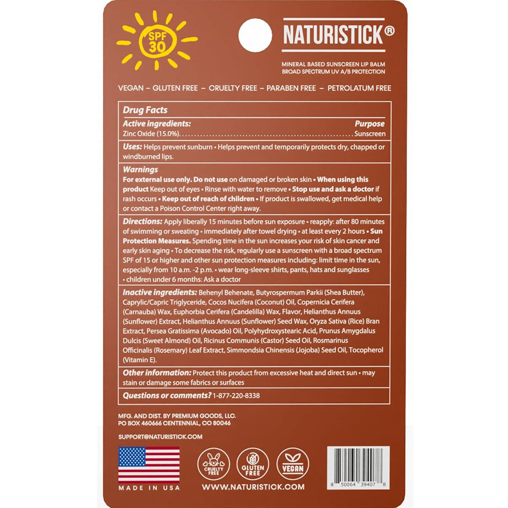 Naturistick SPF 30 Vegan Lip Balm – Mineral Sunscreen with Zinc Oxide | Broad Spectrum UVA/UVB Protection | 100% Natural, Coral-Friendly Formula | Oxybenzone Free | 5-Pack Coconut | Made in USA