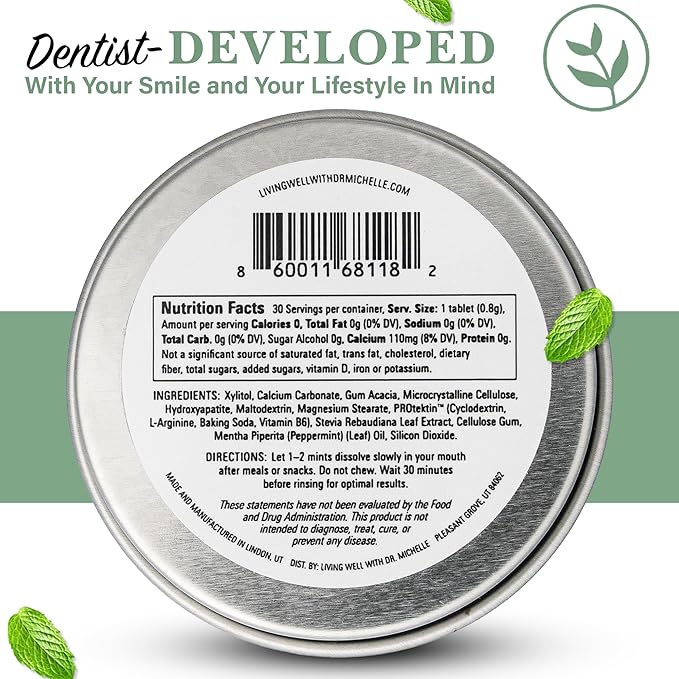 Living Well with Dr. Michelle RE-Mints – Remineralizing Breath Lozange with Hydroxyapatite + Xylitol – Fluoride-Free, Dentist-Developed, Enamel Support, Clean Ingredients – 30 Count