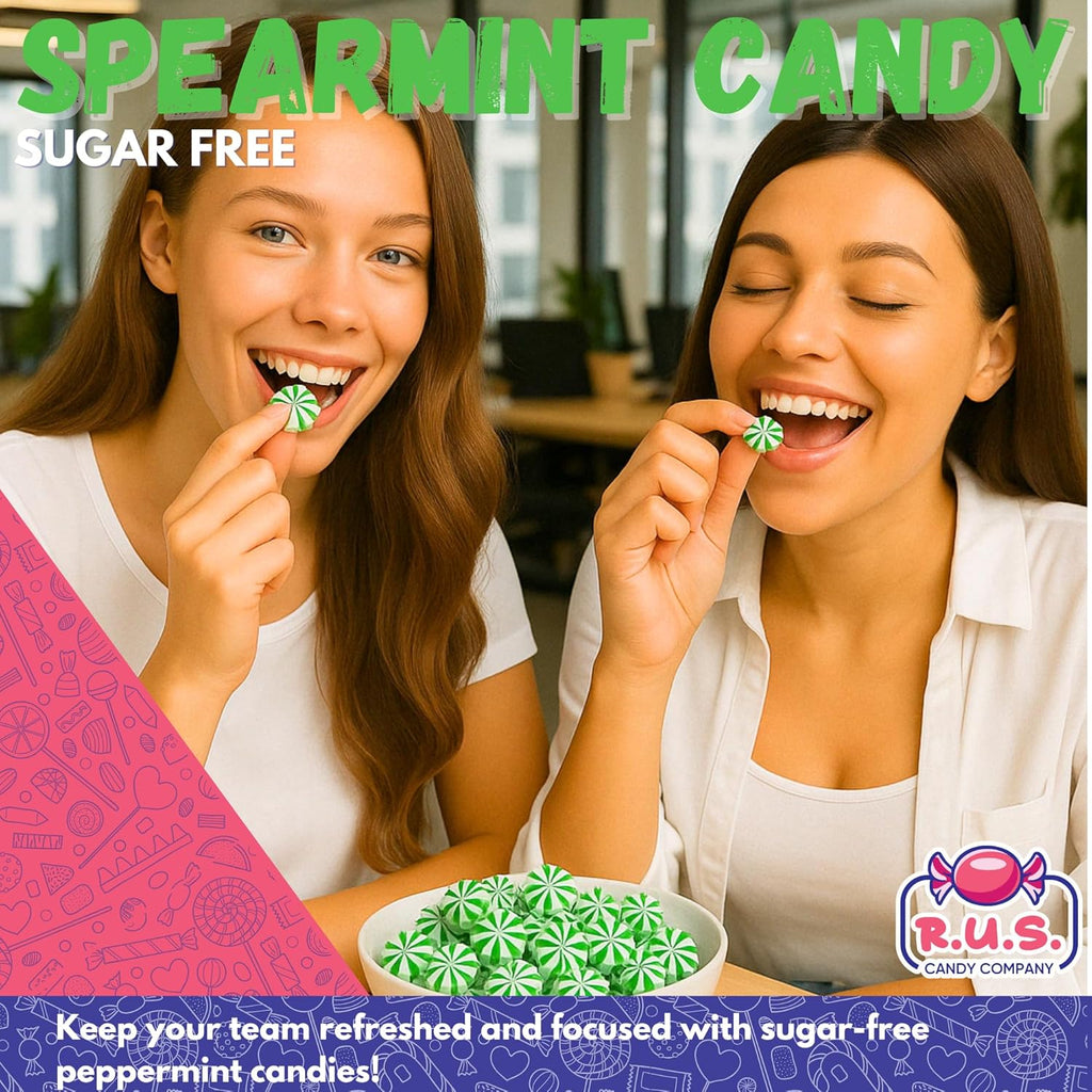 Sugar Free Spearmint Hard Candy – About 75 Individually Wrapped Breath Mints – Bulk 1 Pound Bag – Refreshing Mint Flavor – Ideal for Diabetics and Health Conscious Individuals (1 Pound, Spearmint)