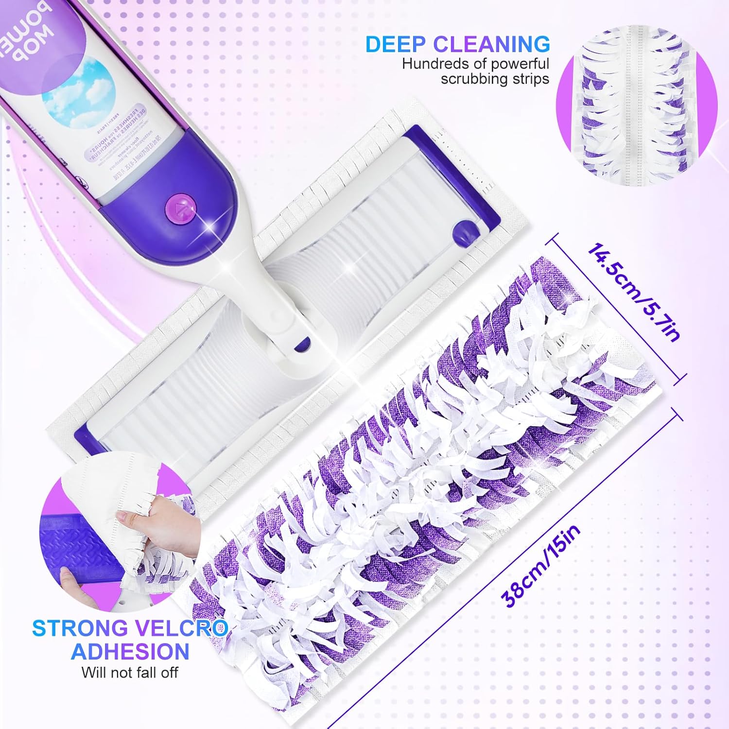 15 Count Disposable Power Mop Refills Compatible with Swiffer PowerMop Multi-Surface Mop Kit for Floor Cleaning, Replacement Power Mop Pads for Wood Mopping
