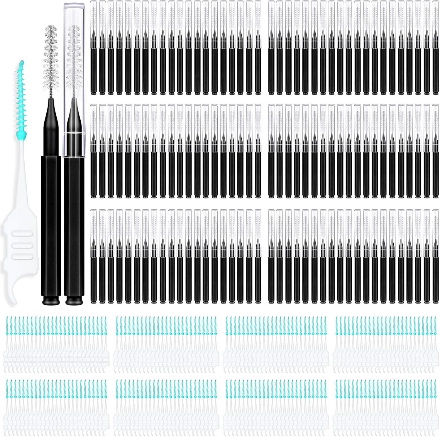 320-Piece Interdental Brush Set, Soft & Flexible Floss Picks for Braces, Orthodontic Care, Teeth Cleaning, 120 Black Spiral Brushes 200 Green Picks, Reusable Oral Care Essentials