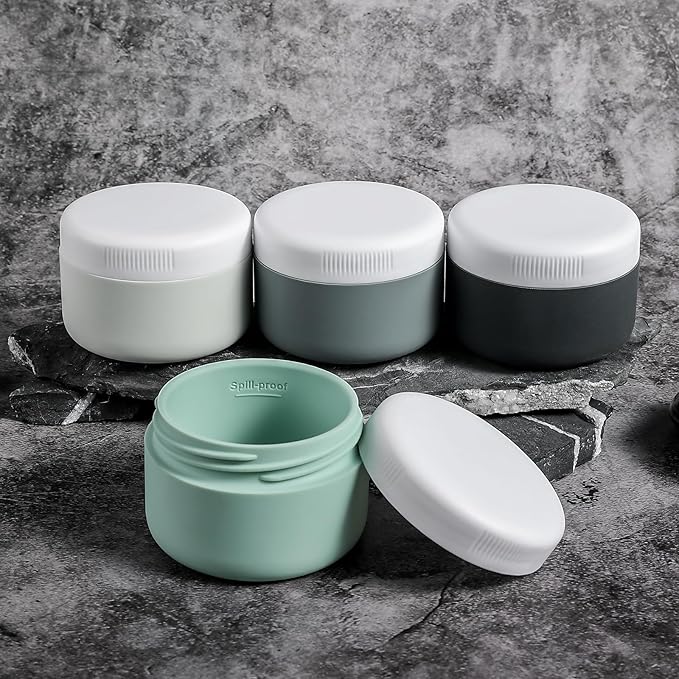 Travel Containers for Toiletries, Silicone Cream Jars BPA-Free, Leak-proof 3oz Travel Size Containers, Portable Size Silicone Jars with Lid for Cosmetic Face Hand Body Cream (4 Pack)