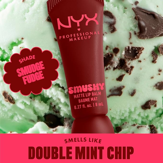 NYX PROFESSIONAL MAKEUP Smushy Matte Lip Balm, Tinted Lip Moisturizer with Soft, Matte Finish - Smudge Fudge (Chocolate Brown)