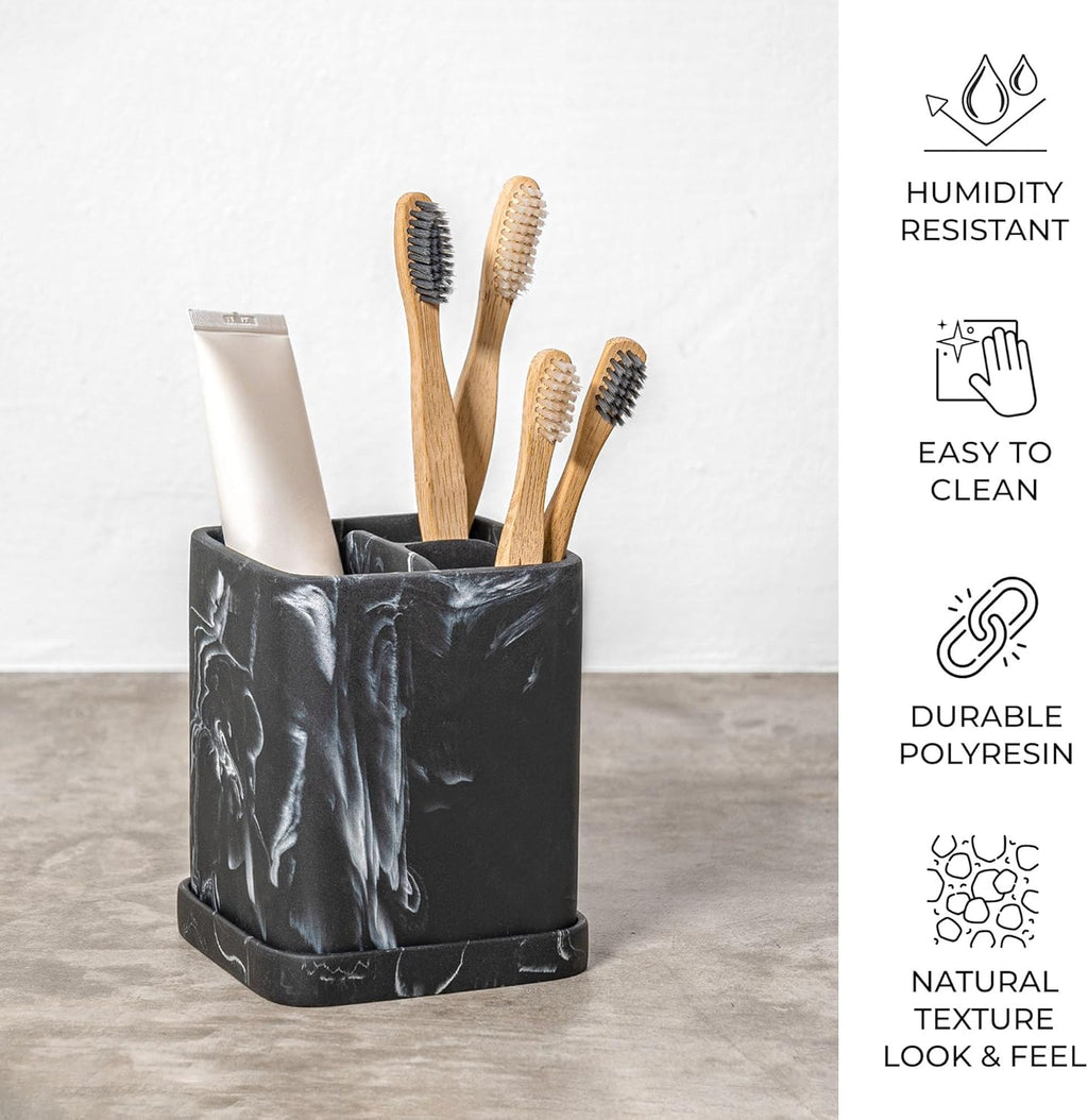 zccz Toothbrush Holder, Countertop Marble Look Electric Toothbrush Toothpaste Makeup Brush and Razor Holder Stand Bathroom Organizer with Detachable Tray