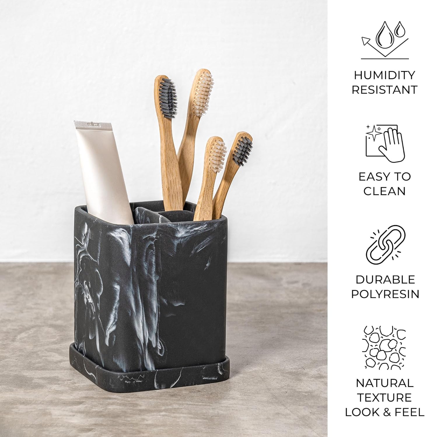 zccz Toothbrush Holder, Countertop Marble Look Electric Toothbrush Toothpaste Makeup Brush and Razor Holder Stand Bathroom Organizer with Detachable Tray