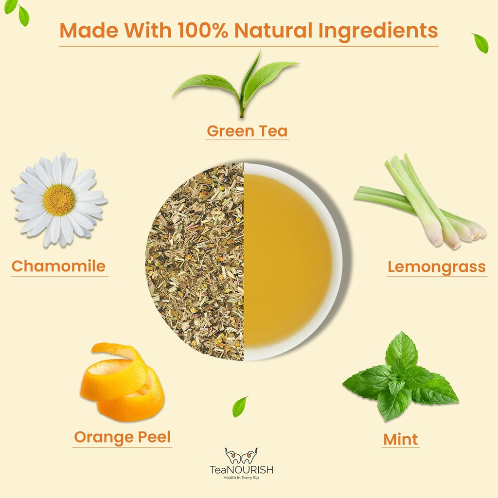 TeaNOURISH Chamomile Mint Green Tea | Darjeeling Loose Leaf Tea | 50 Cups Hot or Iced Tea - 3.53oz/100g (Pack of 2)