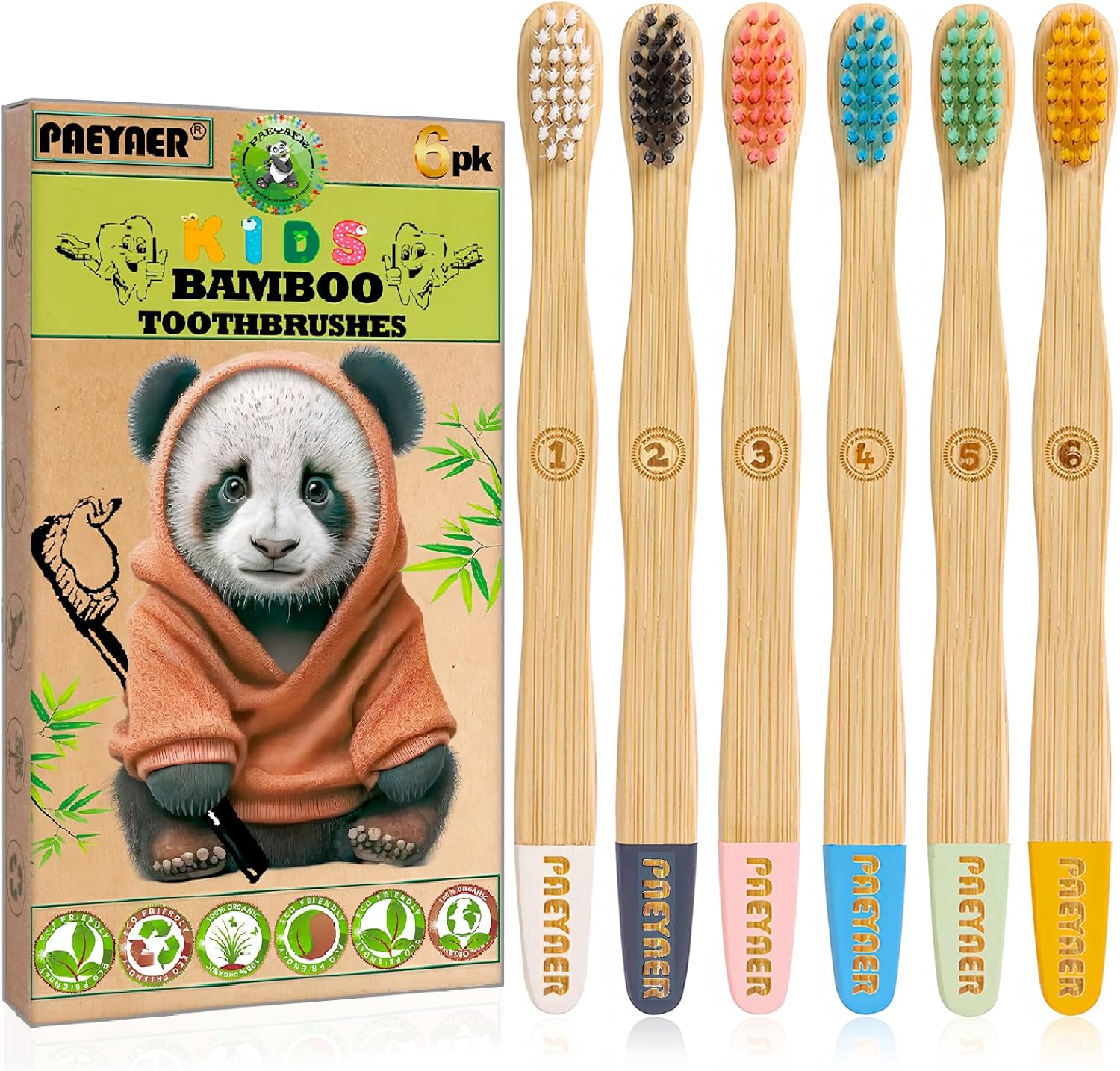 6 Pack Bamboo Kids Toothbrushes - Extra Soft Toothbrush for Kids - Natural Toothbrush Set Designed for Children Ages 3 and Up (Multicolor)