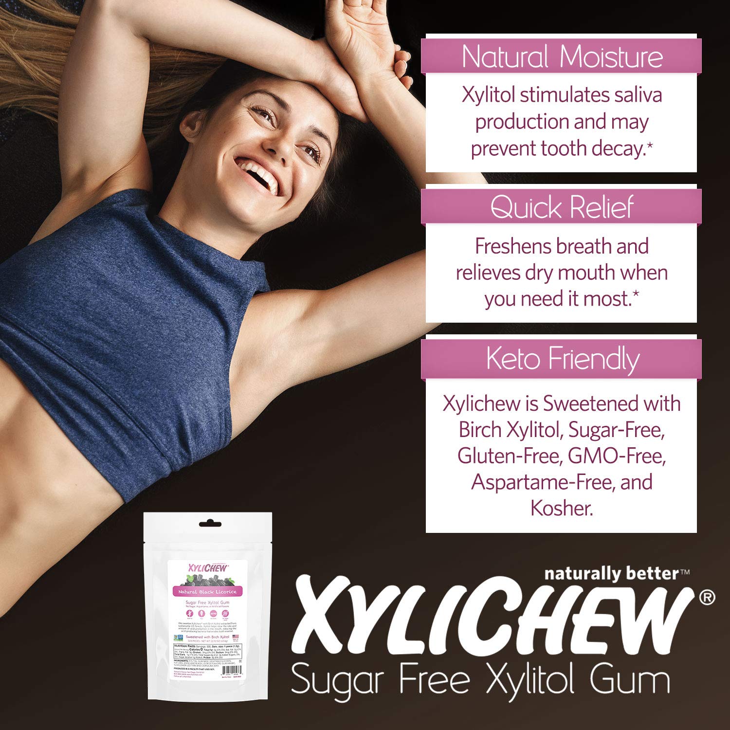 Xylichew 100% Xylitol Chewing Gum - Non GMO, Non Aspartame, Gluten Free, and Sugar Free Gum - Natural Oral Care, Relieves Bad Breath and Dry Mouth - Licorice, 500 Count