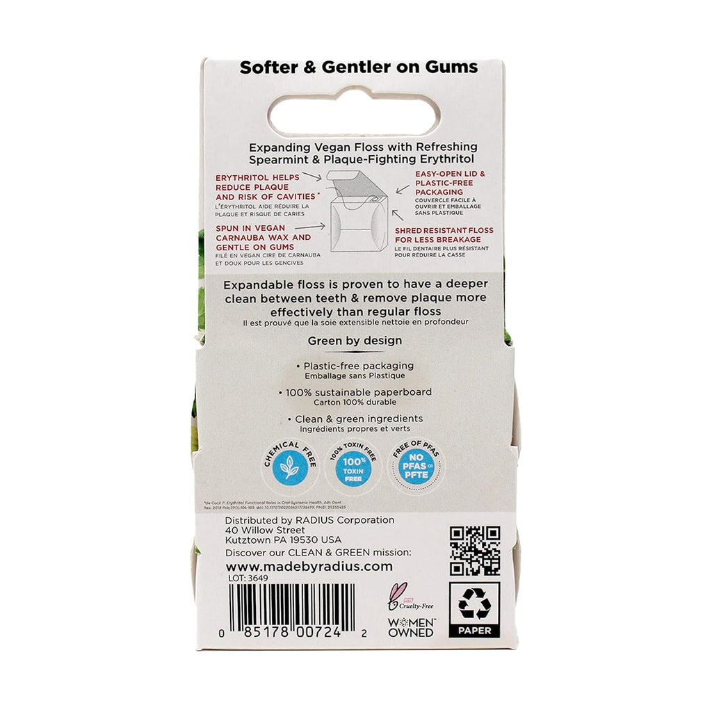 Radius Dental Floss, Sponge Floss, Vanilla Mint, 55 Yards, Vegan & Non-Toxic Oral Care Designed to Help Fight Plaque, Pack of 2