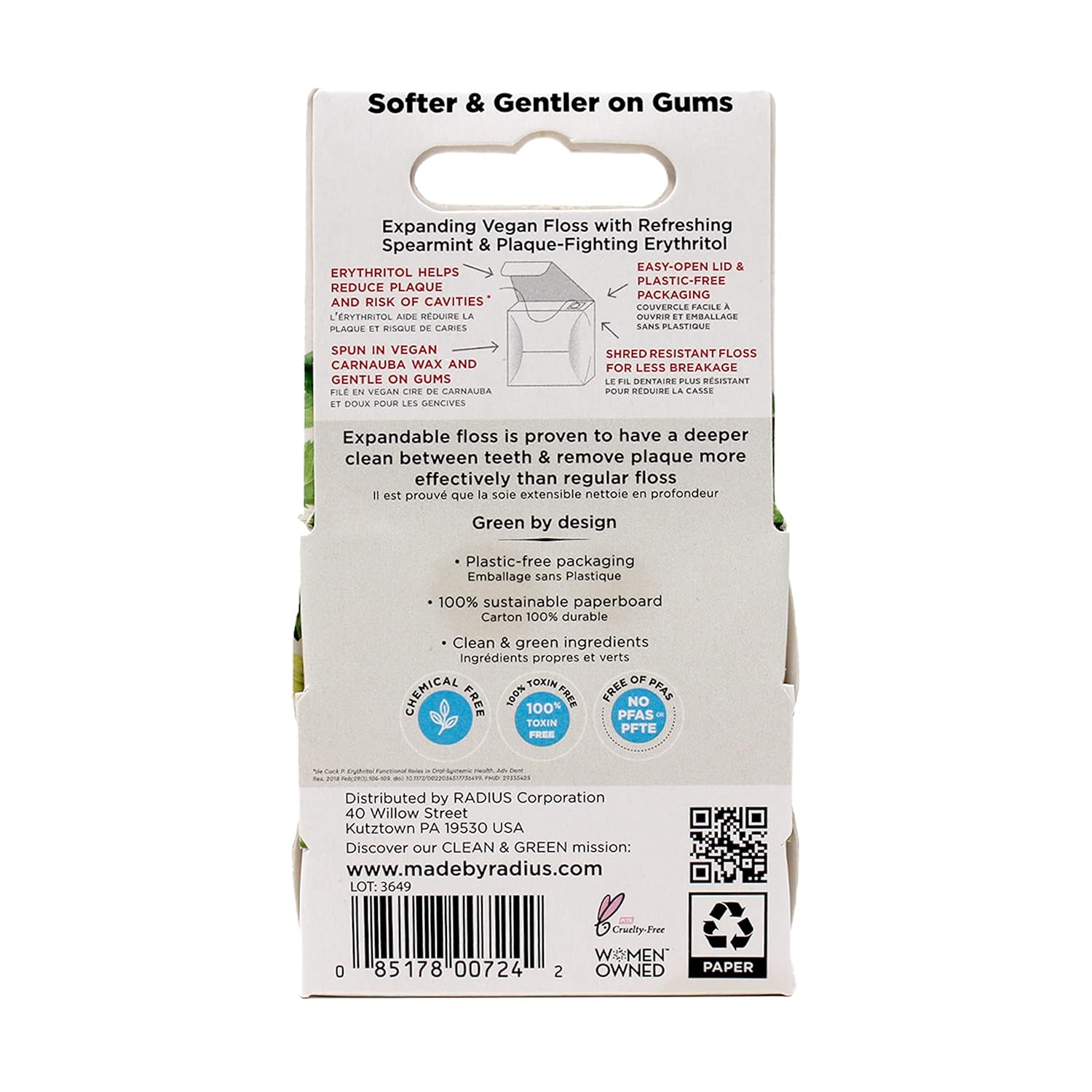 Radius Dental Floss, Sponge Floss, Vanilla Mint, 55 Yards, Vegan & Non-Toxic Oral Care Designed to Help Fight Plaque, Pack of 2