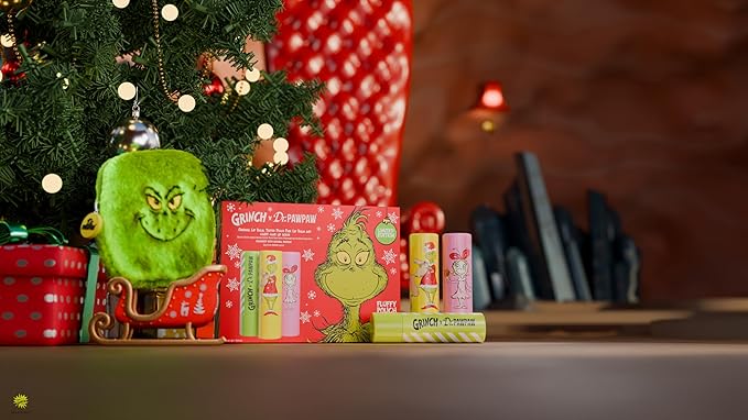 Dr. PawPaw The Grinch Set - Original, Peach Pink, Candy Cane - Lip Scrub and Natural Lip Balm - Gluten Free Care to Exfoliate and Moisturize - 3 pc