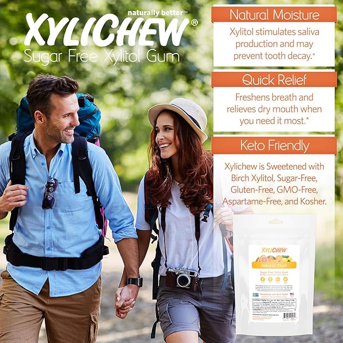 Xylichew 100% Xylitol Chewing Gum - Non GMO, Non Aspartame, Gluten Free, and Sugar Free Gum - Natural Oral Care, Relieves Bad Breath and Dry Mouth - Fruit, 500 Count