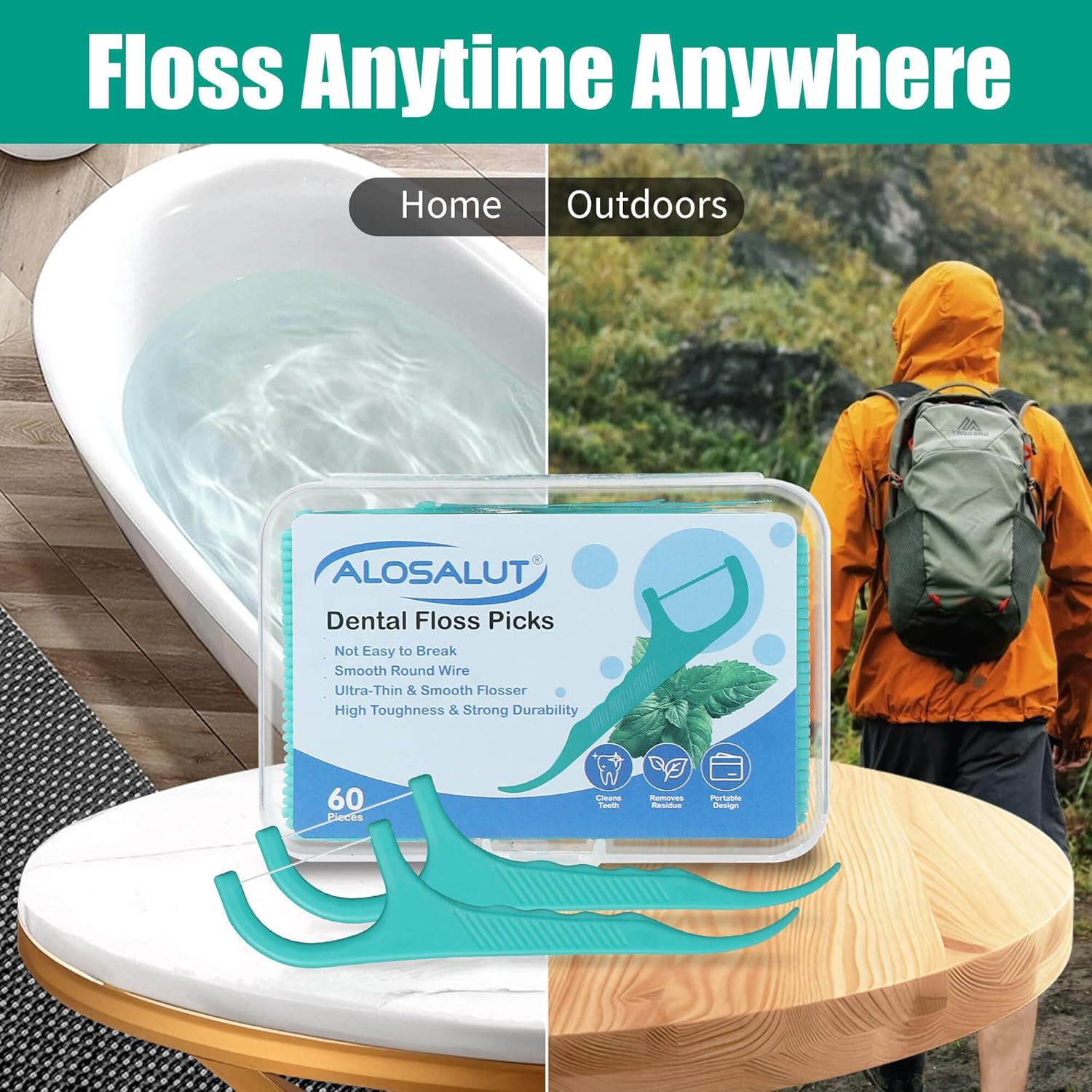 240 Count Dental Floss Picks – Mint Flavored Flossers with Built-in Toothpick for Deep Cleaning – 4 Portable Boxes of 60 – Strong & Smooth Floss Sticks for Family Home Travel - Adults & Kids