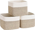 3 Pack Cube Storage Bin, 9”x9”x7” Cotton Rope Woven Baskets for Organizing Toys Clothes Towels, Square Gift Storage Baskets for Shelf, Nursery, Closet, Bathroom, Pantry (White & Jute)