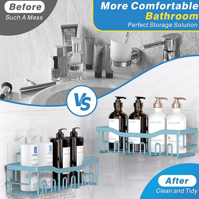 EUDELE Shower Caddy 2 Pack, Adhesive Shower Organizer for Home Decor & Kitchen Organizers, No Drilling, Rustproof Stainless Steel Bathroom Shelves