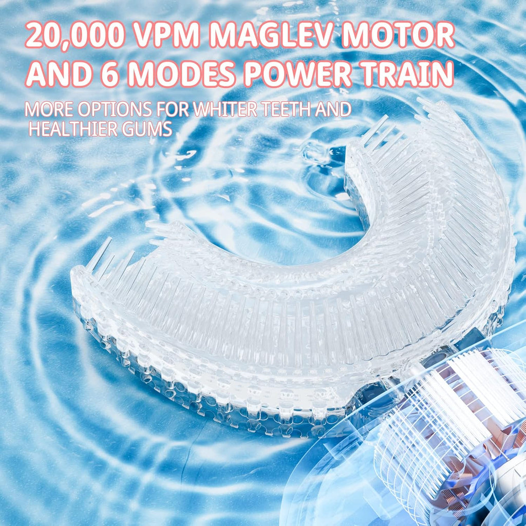 Kids Electric U Shaped Toothbrush Children Rechargeable Sonic Toothbrush with 6 Soft Brush Head Automatic Full Mouth 6 Cleaning Modes -Age2-7 Pink