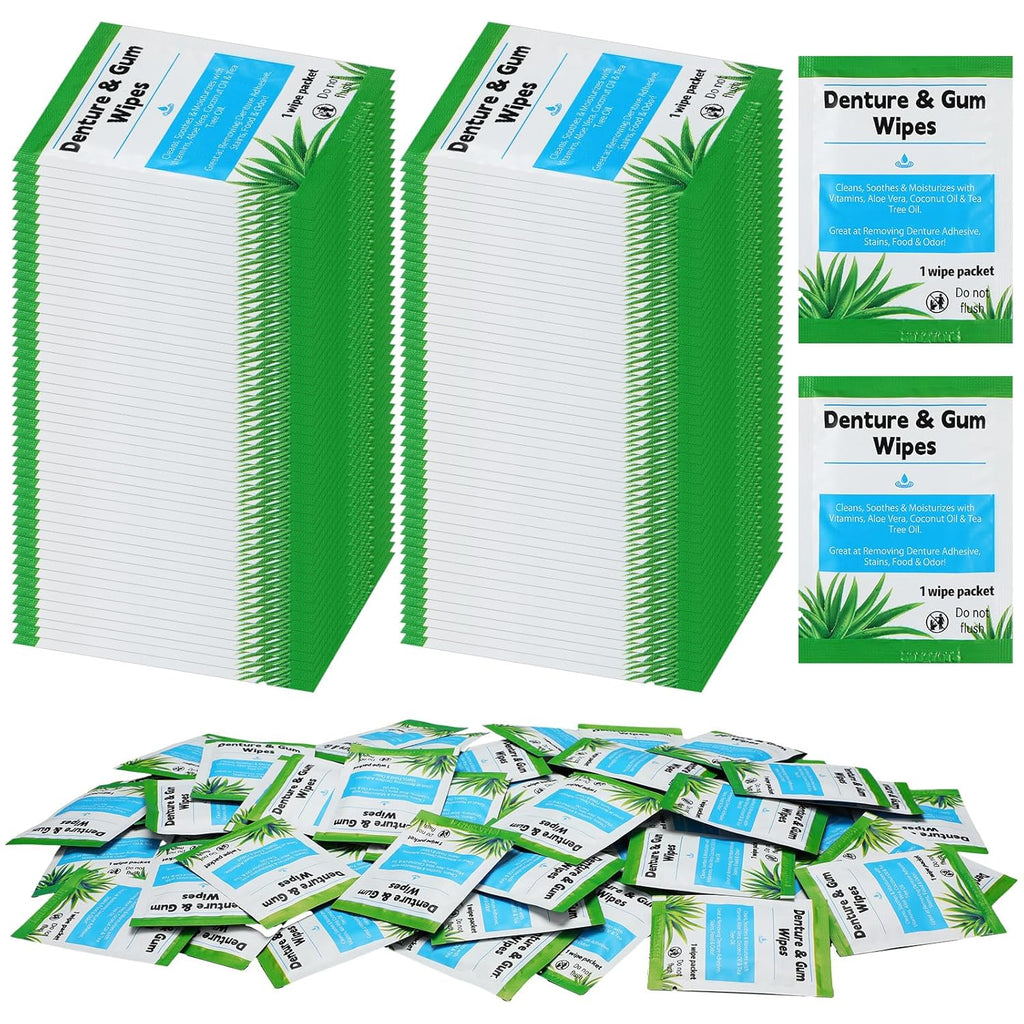 Timgle 100 Pcs Denture Cleaning Wipes Refreshes Gums Deep Cleaning Wipes for Remove Denture Adhesive, Food Debris, Stains and Odor