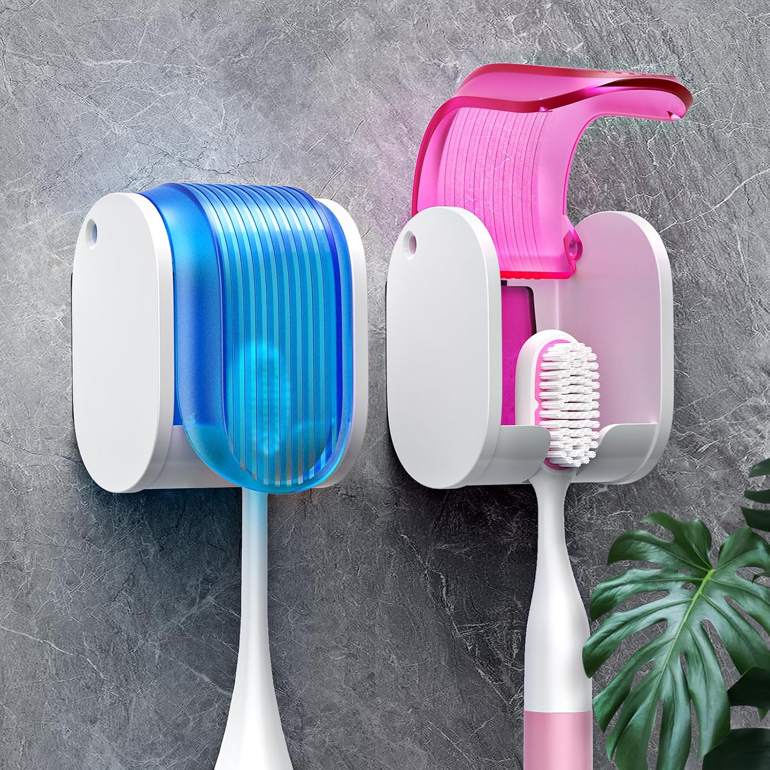 Toothbrush Holders for Bathrooms【Upgrade Single Slot Design】 Toothbrush Holder Wall Mounted with Cover Moisture-Proof and Dust-Proof Toothbrush Storage Organizer for Shower Family and Travel 2PCS