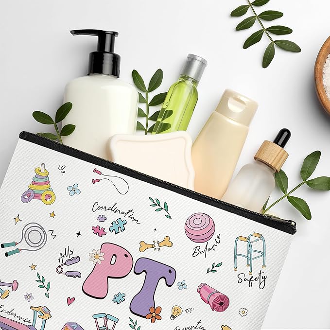 Physical Therapist Makeup Bag Gifts for Women, PT Appreciation Cosmetic Bag, Rehabilitation Therapy Zipper Pouch, Physical Therapy Accessories for Therapist, Teacher, Coworker