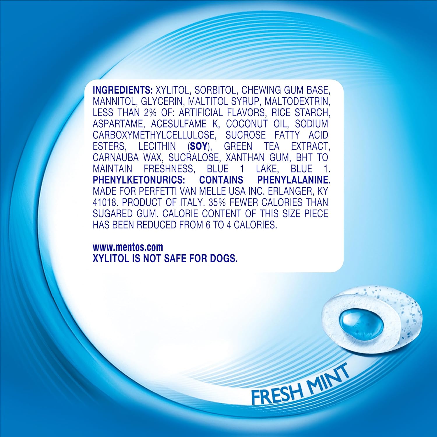 Mentos Pure Fresh Sugar-Free Chewing Gum with Xylitol, Fresh Mint, 50 Piece Bottle (Bulk Pack of 6)